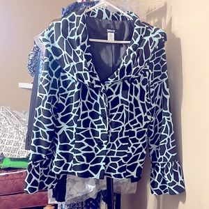 NWOT Metrostyle 3 button flair sleeve jacket, size 12, geometric black/teal